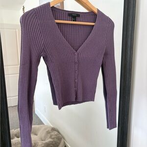Purple Ribbed V-Neck Cardigan